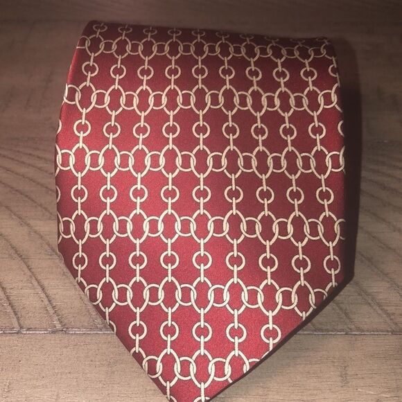 Vintage St Loren Silk Gold Chainlink Print Tie. Made in Italy 🇮🇹 WOW in Red! - Picture 7 of 10